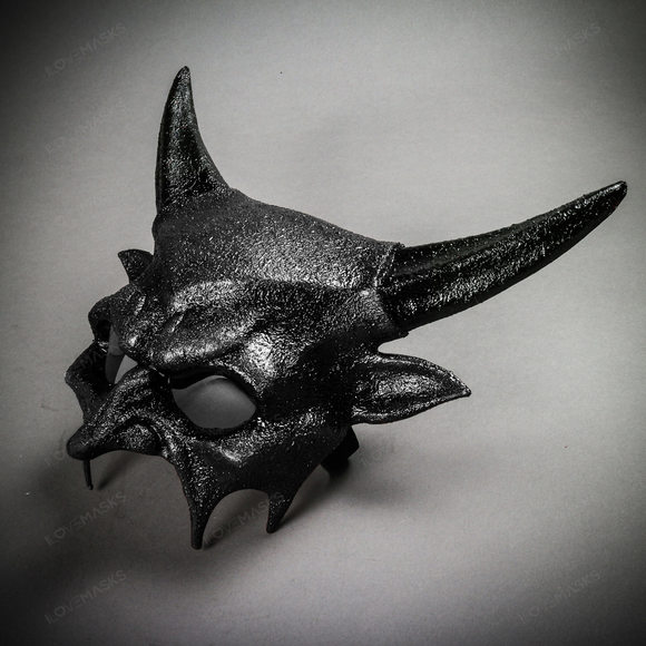 Demon Sharp Horn Devil Masquerade Mask - Popcorn Black - Picture 3 of 8